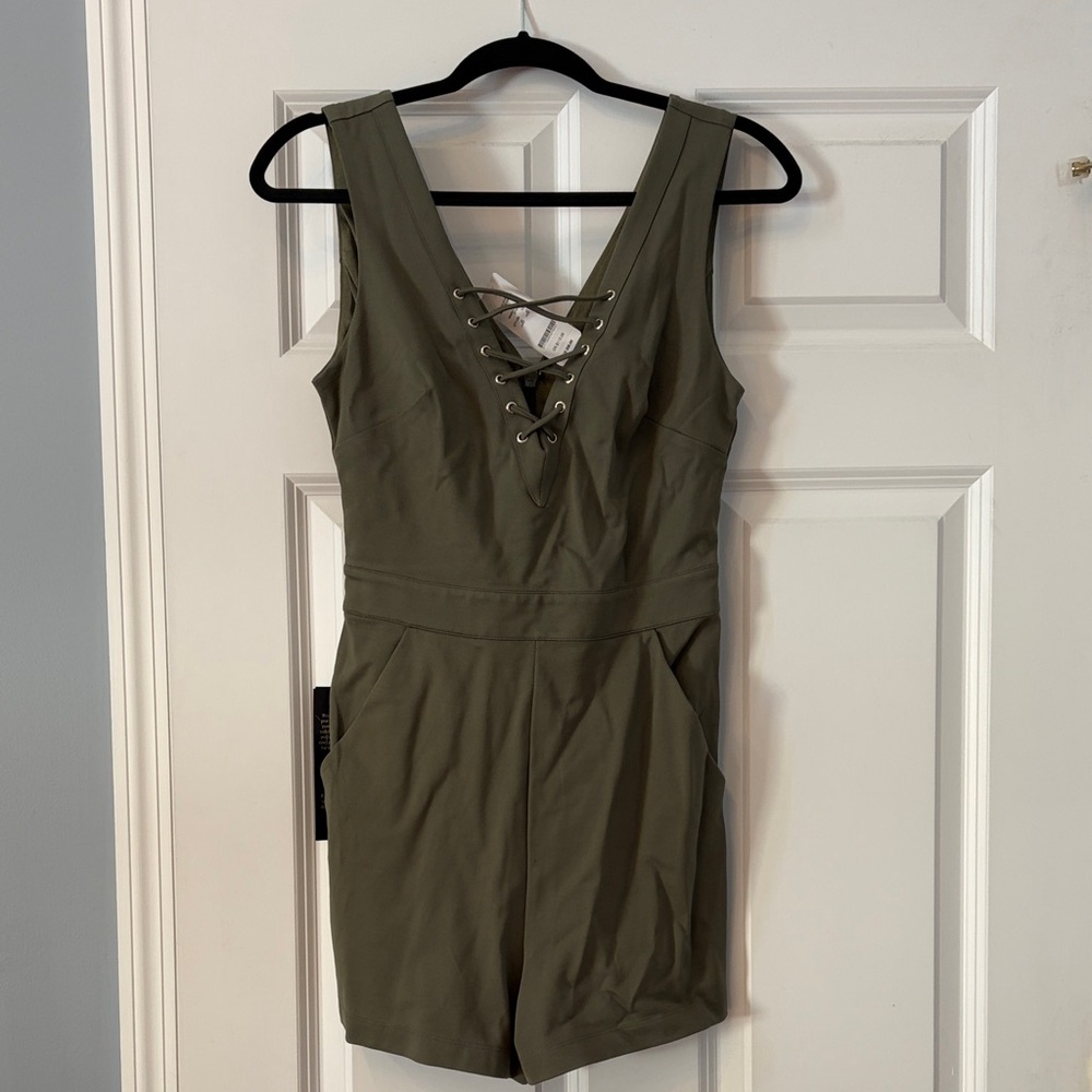 bebe Olive Green Lace-Up Jumpsuit